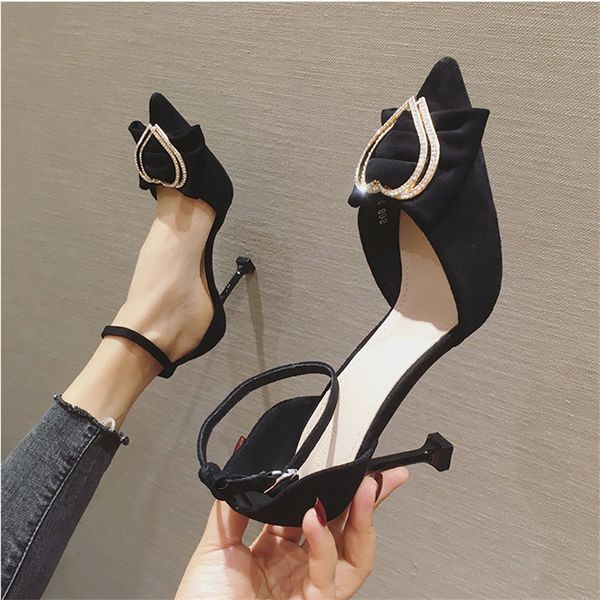 

high heel 2020 women sandals khaki buckle crystal sandals official elegant fashion woman, Black