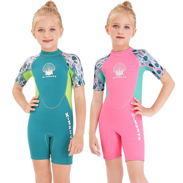 

new style 2.5mm bathing suit girls one-piece short sleeve thick warm winter swimwear snorkeling sun-resistant swimsuit