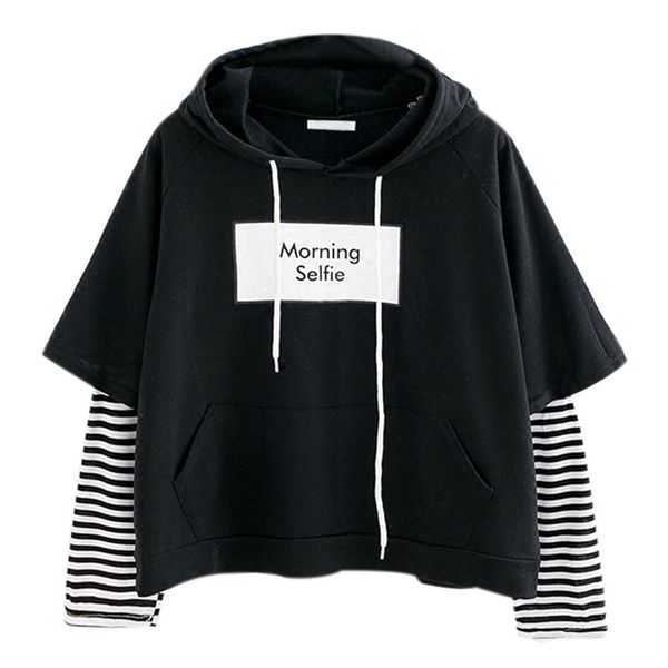

turtleneck thicker short women ladies sweatshirt hooded long sleeve crop patchwork blouse pullover female fleece, Black