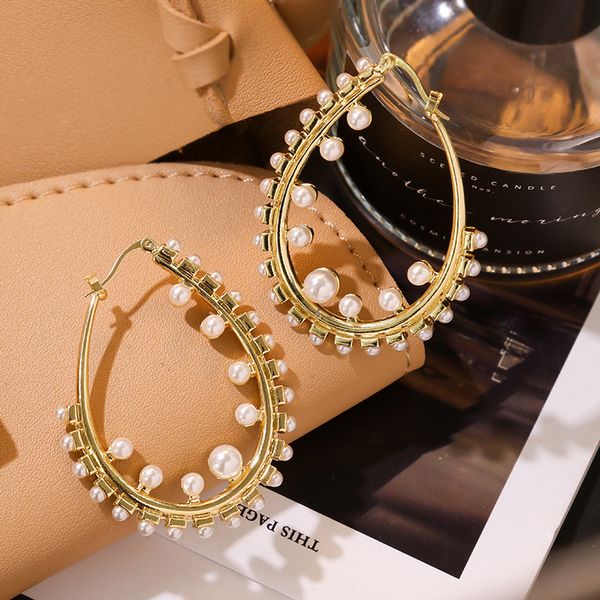 

vintage baroque court classical style fashion large circle pearl earrings simple temperament girl women jewelry accessories, Golden;silver