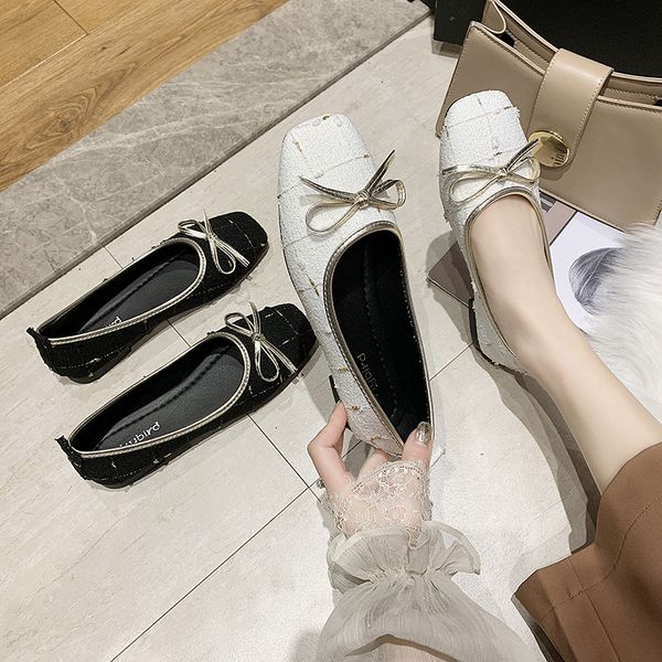

soft korean shoes slip-on female footwear all-match square toe casual sneaker shallow mouth bow-knot 2020 slip on dress new, Black