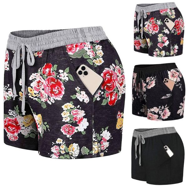 

30h fashion floral print shorts women soft lounge oversized shorts pockets summer pajama short pants dropshipping, White;black