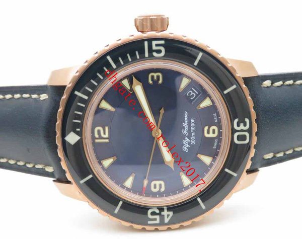 

mens basel world zf factory fifty fathoms blue rose gold asia 23j automatic movement blue smooth calf leather men sport wristwatches, Slivery;brown