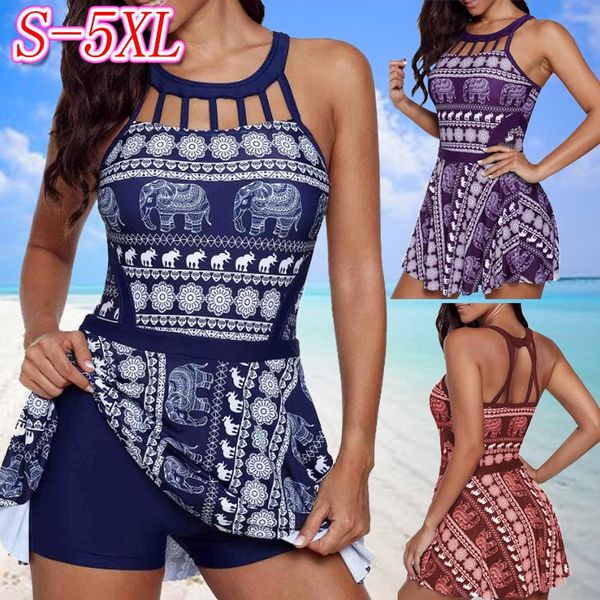 

8fuot 2020 large size hanging neck elephant printing conservative one-piece female 2020 large size swimsuit hanging neck elephant printing c, White;black