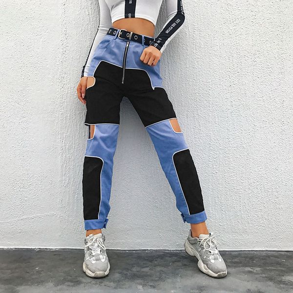 

womens leggings casual pants hollow patchwork out pants women streetwear high waist pencil pants fashion ankle length cargo women 2019, Black;white