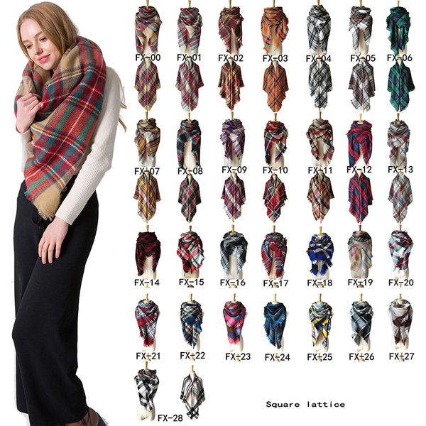 

plaid scarves girls shawl 140*140cm grid wraps lattice square neck scarf fringed pashmina winter neckerchief blankets jj19943, Blue;gray