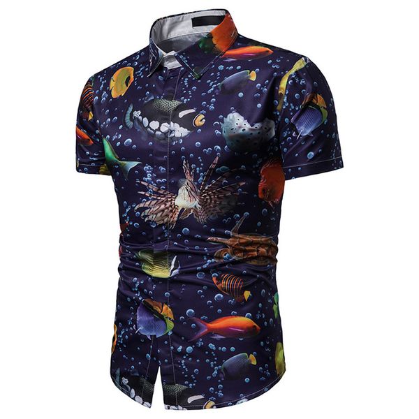 

summer casual fashion mens 3d color print trend color short-sleeved shirt blouse support wholesale and dropship, White;black