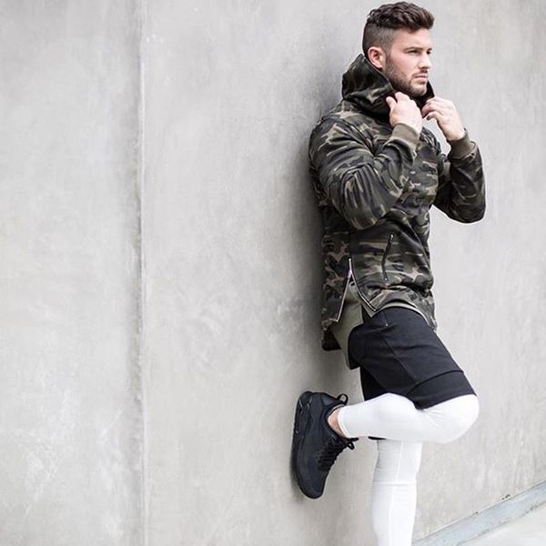 

spring new mens camouflage hoodies patchwork fitness bodybuilding jacket sweatshirts sportswear clothing new fashion harajuku s-xl, Black
