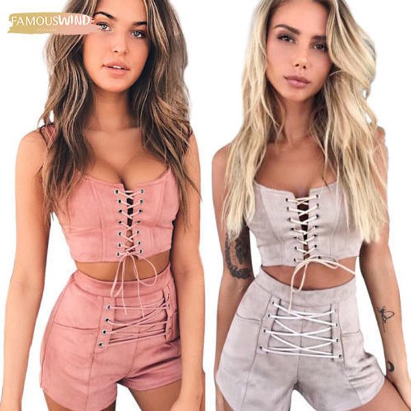 

piece 2 set women tracksuit women crop pants set bandage outfits women clothes tank shorts, Gray