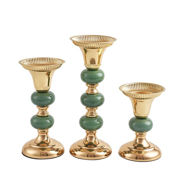 Candlestick Gold Plated Candle Stand Wedding Candle Holders Centerpieces Home Center Table Decoration Wooden Floor Candle Holders Wooden Hurricane