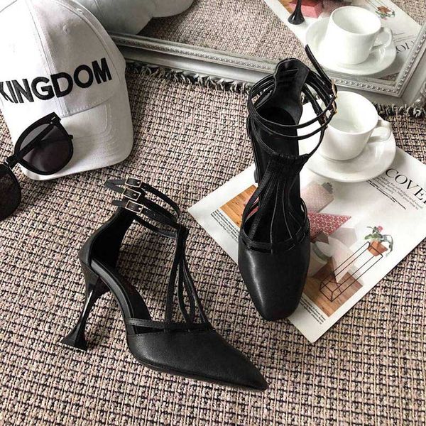 

fashion women shoes laminated lambskin gold sandals square head ankle wrap buckle strap high heels summer baotou sandals woman 9cm, Black