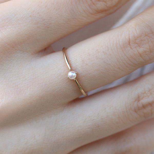 

1pc new opal simple pearl ring for women finger ring thin gold female engagement wedding bead jewelry gifts size 6 7 8 9 10, Golden;silver