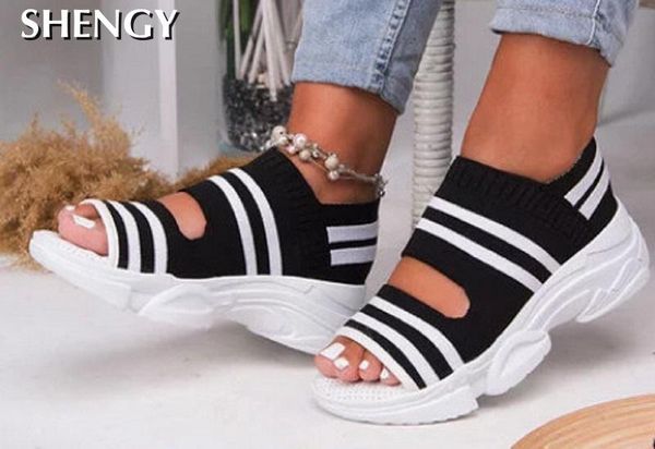 

Marchwind Summer Women Sandals Open Toe Wedges Platform Ladies Shoes Knitting Lightweight Sneakers Sandals Big Size Zapatos Mujer