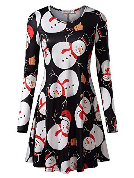 

msbasic women's long sleeves christmas dress xmas gifts print flared a line midi dress, Black;gray