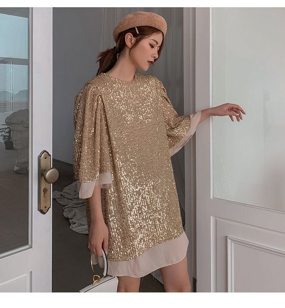 

cakucool новый три четверти рукава платья блестящий золотой sequined bling short платье chic сыпучие плащ элегантный корен платье mujer вади, Black;pink