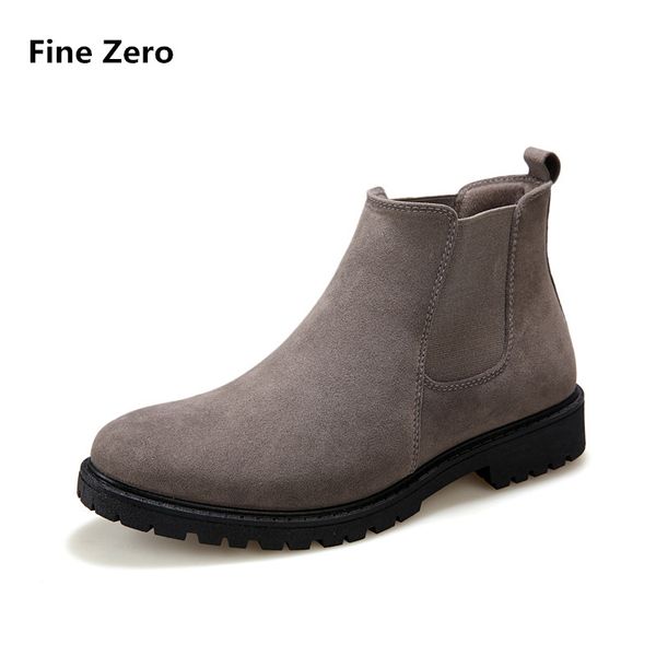 

boots fine zero autumn winter male casual warm plush ankle shoes suede leather slip ons motorcycle man, Black