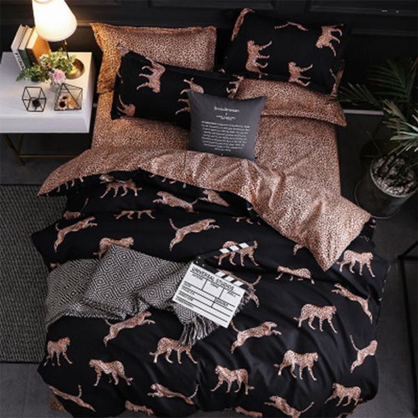 

funbaky 3/4pcs/set ab side animal leopard king size comforter bedding set cotton duvet cover set bed linen linings home textie