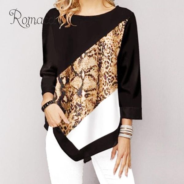 

fashion tshirt women autumn splicing leopard print t-shirt women o neck long sleeve irregular hem plus size loose t-shirt, White
