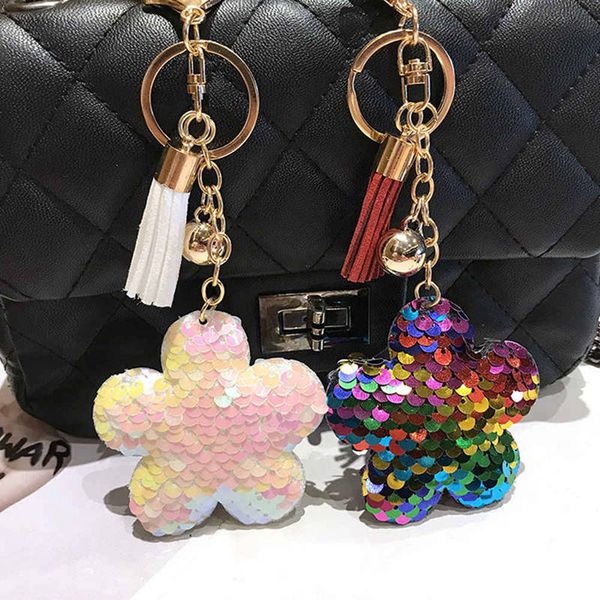 

9Colors Glitter Flower Keychains Bling Sequins Plum Blossom KeyRings Keyfob Charm Car Handbags Purse Accessories For Girls Women