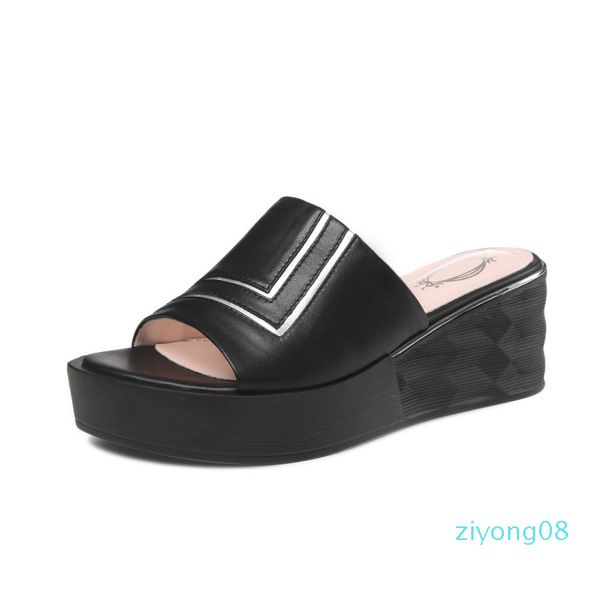 

mljuese 2019 women slippers soft cow leather rome style summer open toe white color beaches sandals party wedding size 40 z08, Black