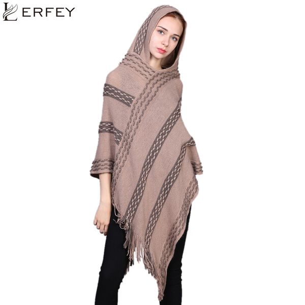 

lerfey autumn winter women oversized sweater ponchos capes knitted shawls casual warm tassel shawl pull pullovers new cloak, Black