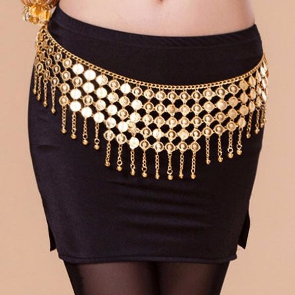 

tribal coin belt belly dance waist chain metal coins hip scarf gypsy costume skirt belt gold and silver color, Black;red