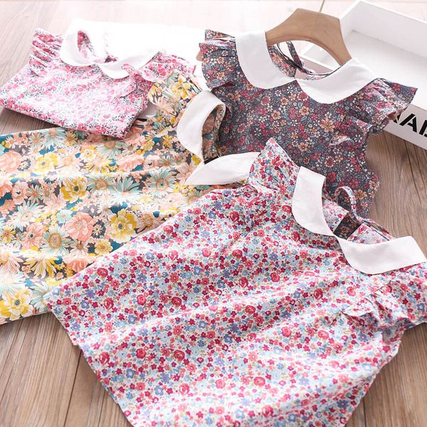 

2020 summer girls doll collar print floral shirt wholesale children's clothing, White;black
