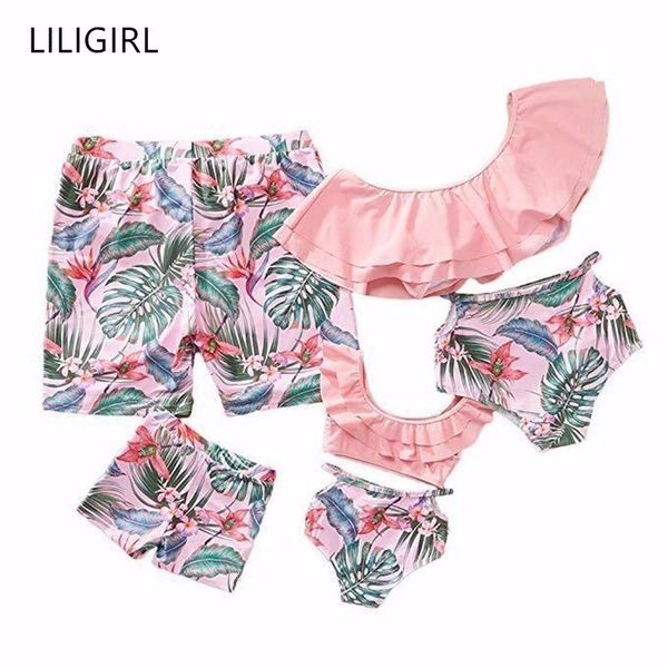 

liligirl 2019 summer mother daughter and father son swimsuit bikini clothing sets for family matching swimwear clothes outfits, Blue
