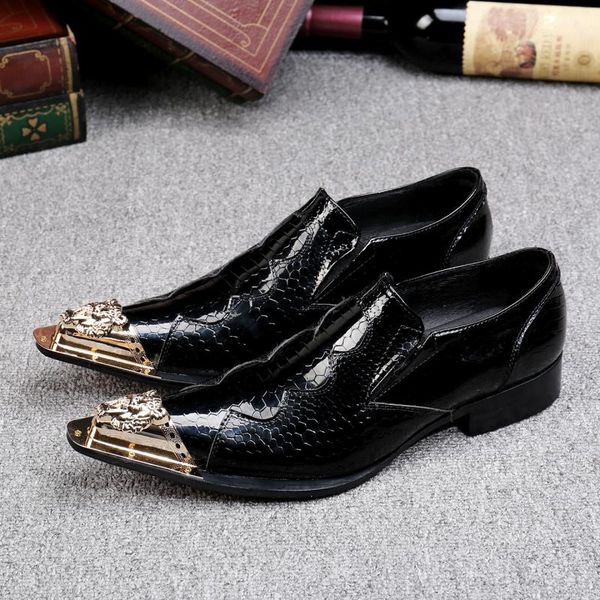 

golden iron head patent leather shoes business casual party low-men's leather shoes, Black