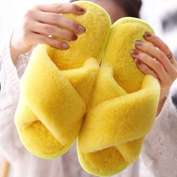 

fur fashion winter warm women slippers plush indoors ladies flat casual slippers soft leather women flat slippers ljh77, Black