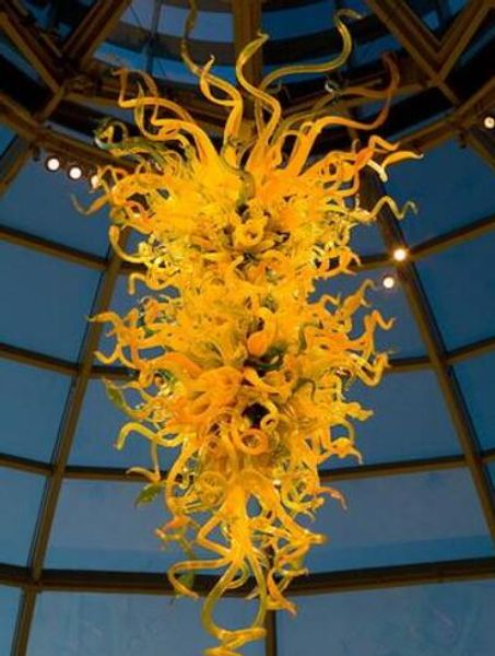 

Lamps Hand Blown Glass Chandeliers Yellow Color Living Room Lights LED Bulbs Long Chandelier Lighting