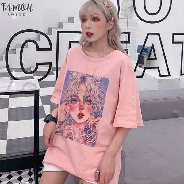 

harajuku female t shirts cartoon print loose basic autumn short sleeve simple for women harajuku kawaii funny student tshirt, White