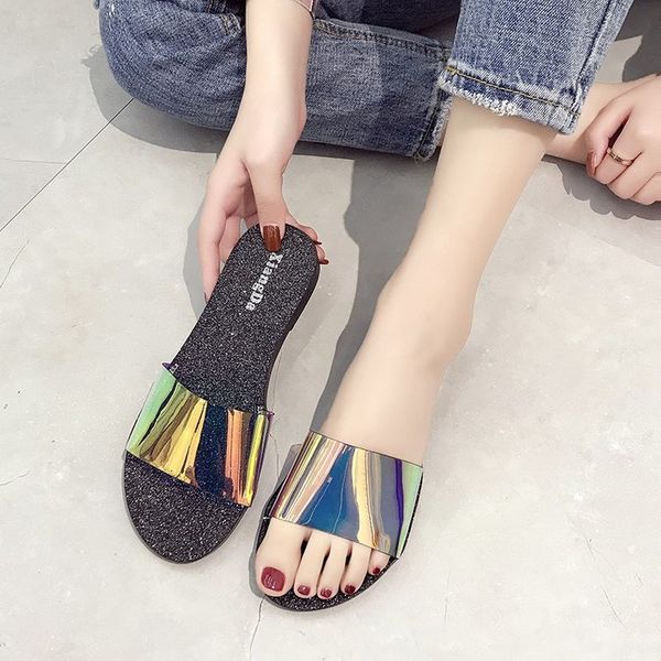 

cool slippers for women 2019 new style slippers for women summer fashion sequins flat sole casual popular womens shoes wholesale, Black