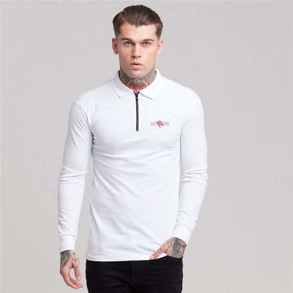 

spring long sleeve polo shirt men turn-over collar fashion casual slim fit breathable solid color business polos shirt, White;black