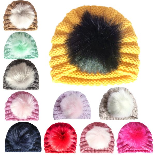 Lã quente bebê de Inverno chapéu com Hairball Crianças Malha Chapéus macia e quente à prova de vento crianças Gorros Cap Índia Estilo Todder tampas Cap bebê Earmuffs