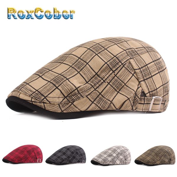 

[roxcober] summer spring plaid cloth berets hat gatsby hats driving cabbie cap peaky blinder for men women hat newsboy caps, Blue;gray