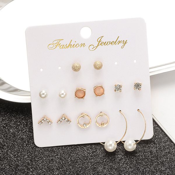 

6pair/1set 2019 new arrivals bohemia flower cat's eye stone geometic circle earrings for women fashion gold color stud earrings, Golden;silver