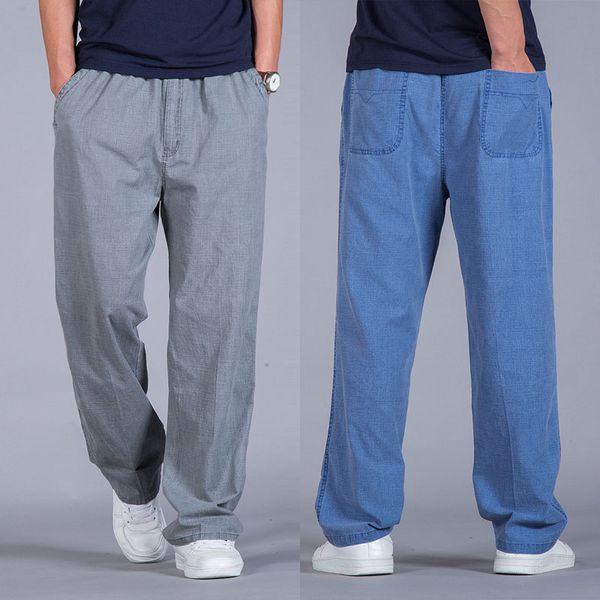 

2019 new arrival fashion men loose large casual cotton linen long summer straight full length elastic waist plus size lxl2xl-5xl, Black
