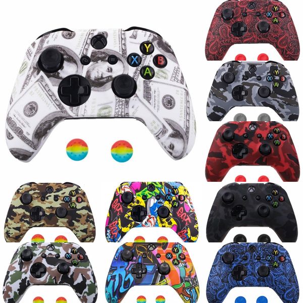 

h8enx new 18 colors for xbox one controller silicone skin case + analog thumb stick cap 1 for x box one grip x s joystick