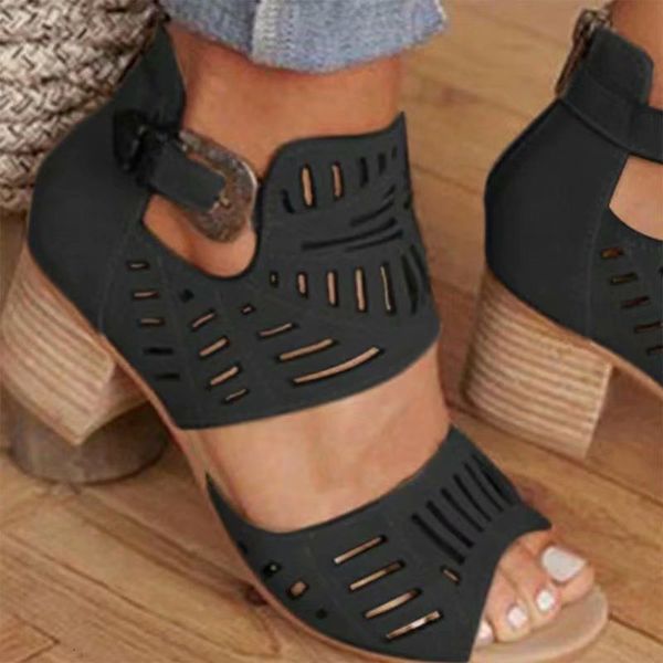 

mcckle women sandals high heel gladiator buckle strap fashion shoes woman sandalias mujer 2020 summer ladies plus size 35-43, Black