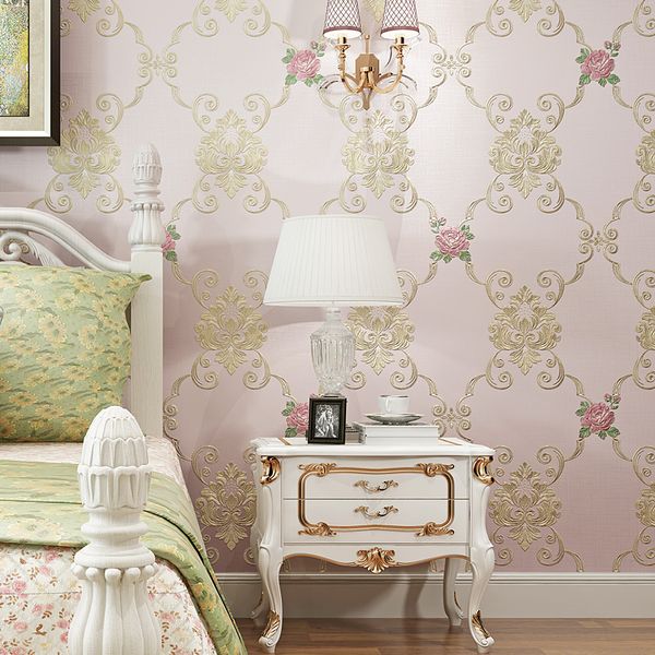 

european damascus bedroom warm big flower wallpaper self-adhesive 3d tv background wall living room wall paper thickened