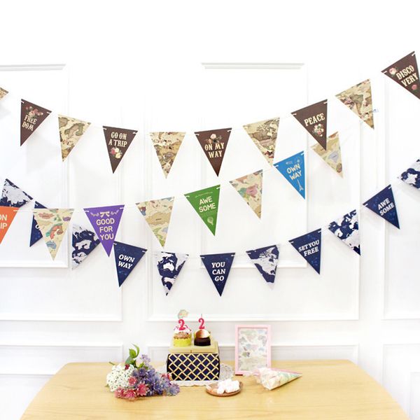 

fashion map bunting colorful world map hanging banner printed triangles string flag home party decor supplies 15*18.5cm 3 styles vt1554