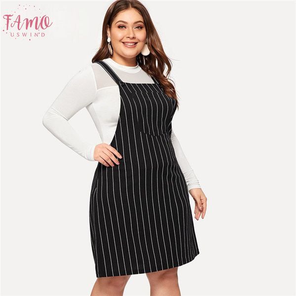 

плюс размер черной полосатых ремней мини пинафор платье женщина 2019 опрятного стиль полиэстер линия короткие платья drop доставка, Black;gray