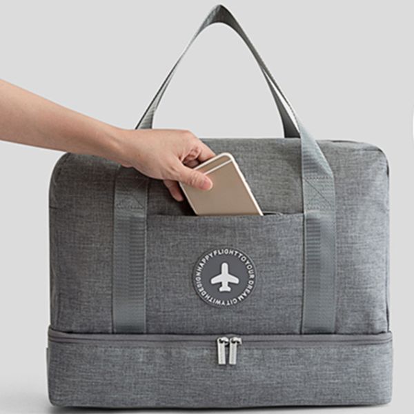

new cationic fabric waterproof travel bag large capacity double layer beach bag portable duffle bags packing square weekend bags