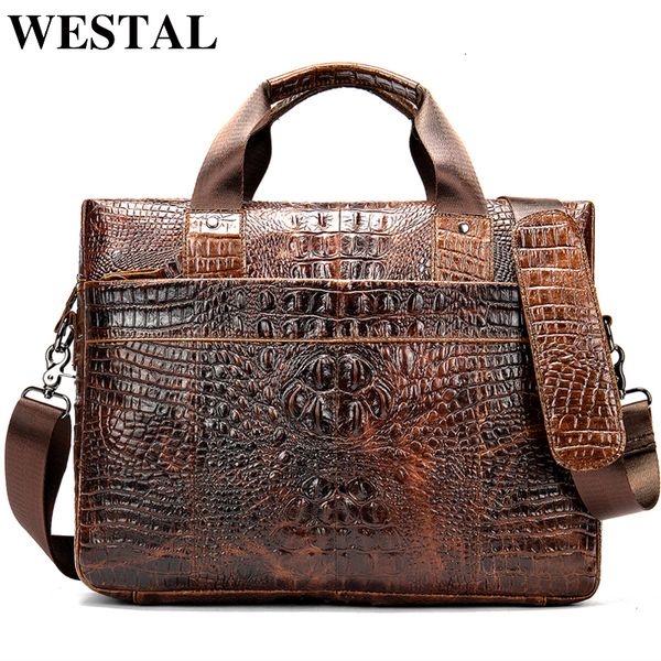 

westal bag for men's briefcase genuine leather office satchel bag men's crocodile pattern portable tote for document bags 5555 cj1