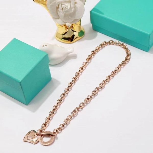 

2020 rose gold stainless steel thick chian with heart plate ring necklaces with box and dastbag size, Silver