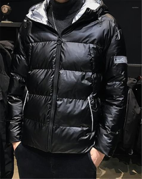 

designer cotton padded jackets fashion thick pocket mens hooded cotton coats casual males clothing glossy panelled mens, Black;brown