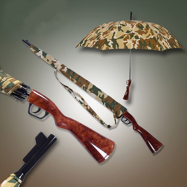 

outdoor camouflage umbrella with rifle gun shape long handle for hunting semi-automatic windproof folding umbrella rain men strong umbrellas