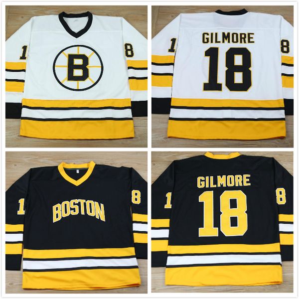 

vintage boston bruins 18 happy gilmore jersey black white movie stitched ccm hockey jersey size s-xxxl, Black;red