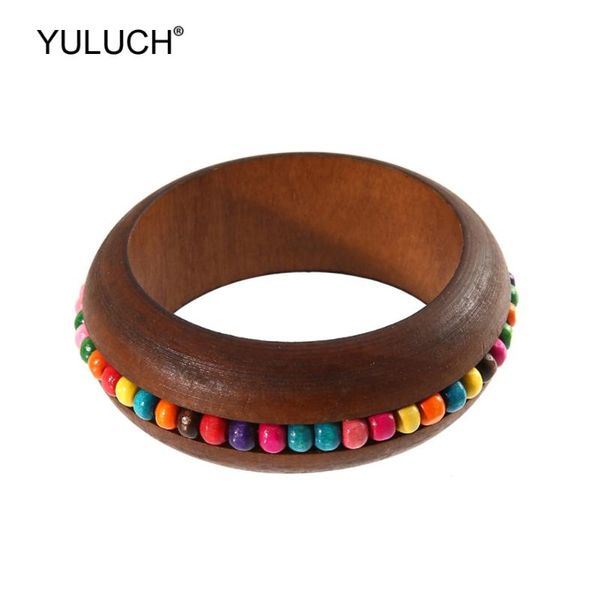 

yuluch 2020 handmade 7 colors beads setting brown bangles fashion wooden african jewelry accessories popular bracelets for women, Black
